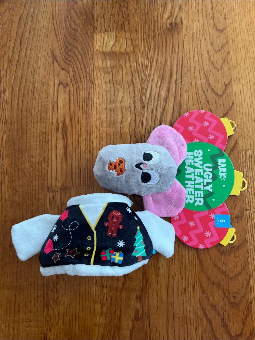Bark Plush Mouse in Gray & Pink with Festive Sweater NWT